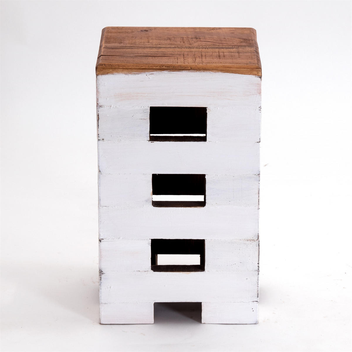 HOCKER BRICK 48 Mahagoni Massivholz 06 weiß-landhaus - Weiß, Holz (29/48/29cm) - DESIGN DELIGHTS