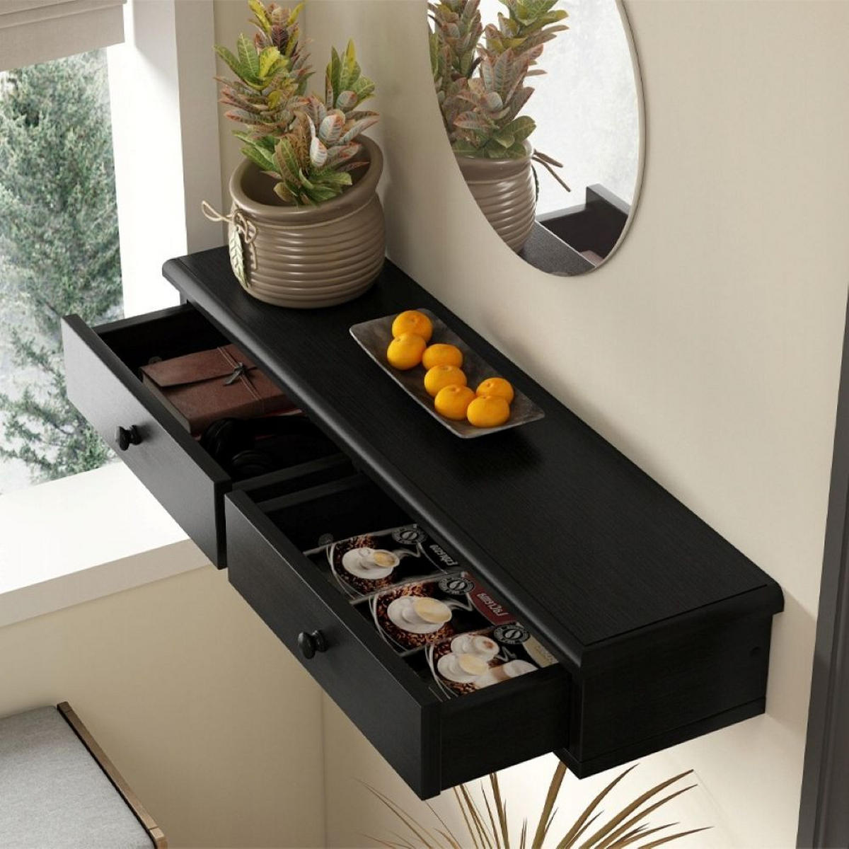 WANDREGAL, schwarz 64/15/10 - Schwarz, Holzwerkstoff (73/8/19.5cm)