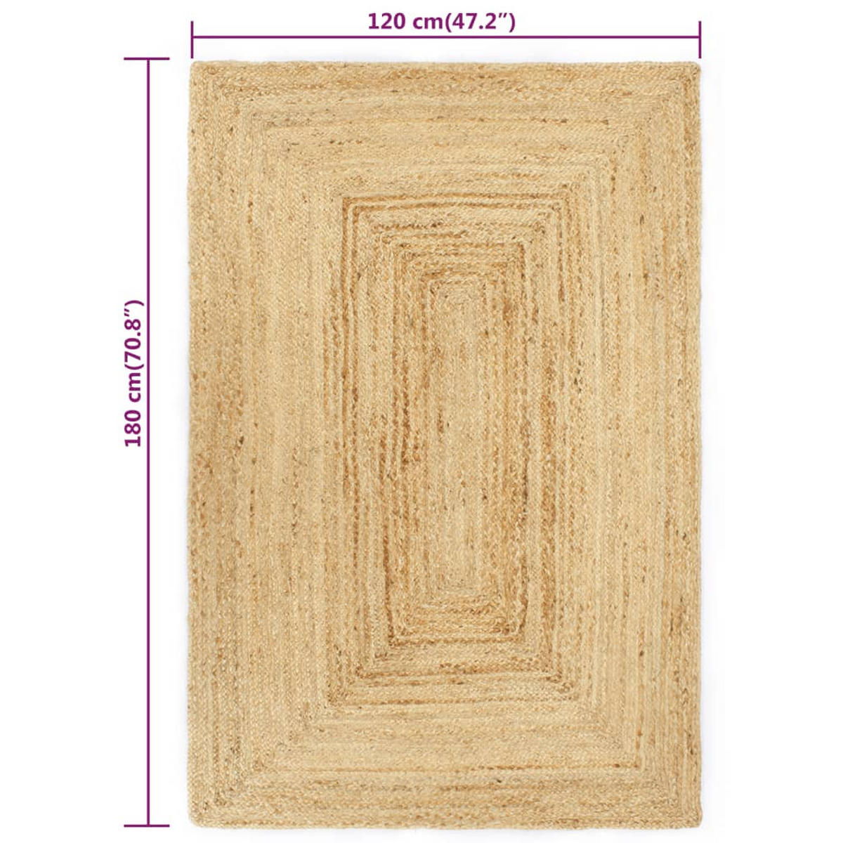 HANDWEBTEPPICH Rechteckig 120/180 cm aus Geflochtene Jute Natur - Naturfarben, Textil (120/179cm) - vidaXL