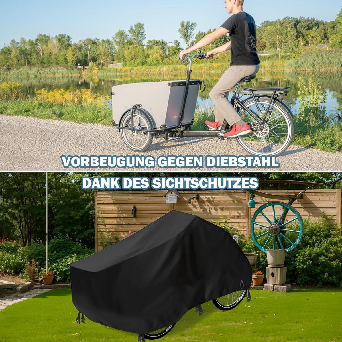 LASTENFAHRRAD Abdeckung wetterfest 420D Oxford Gewebe - Schwarz, Textil (100/100/220cm)
