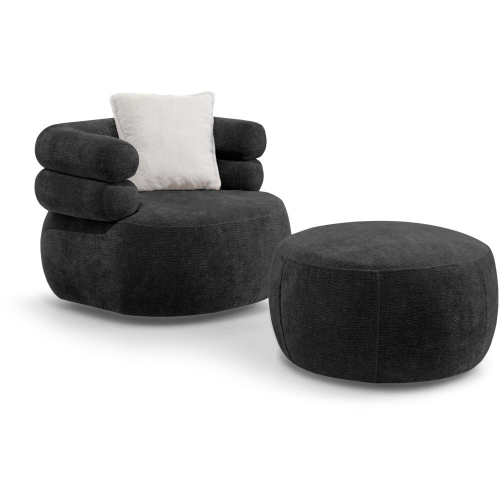 RELAXSESSELSET Nano, Set Drehsessel mit runder Form mit Hocker, Schwarz - Schwarz, Textil (95/75/95cm) - Beautysofa