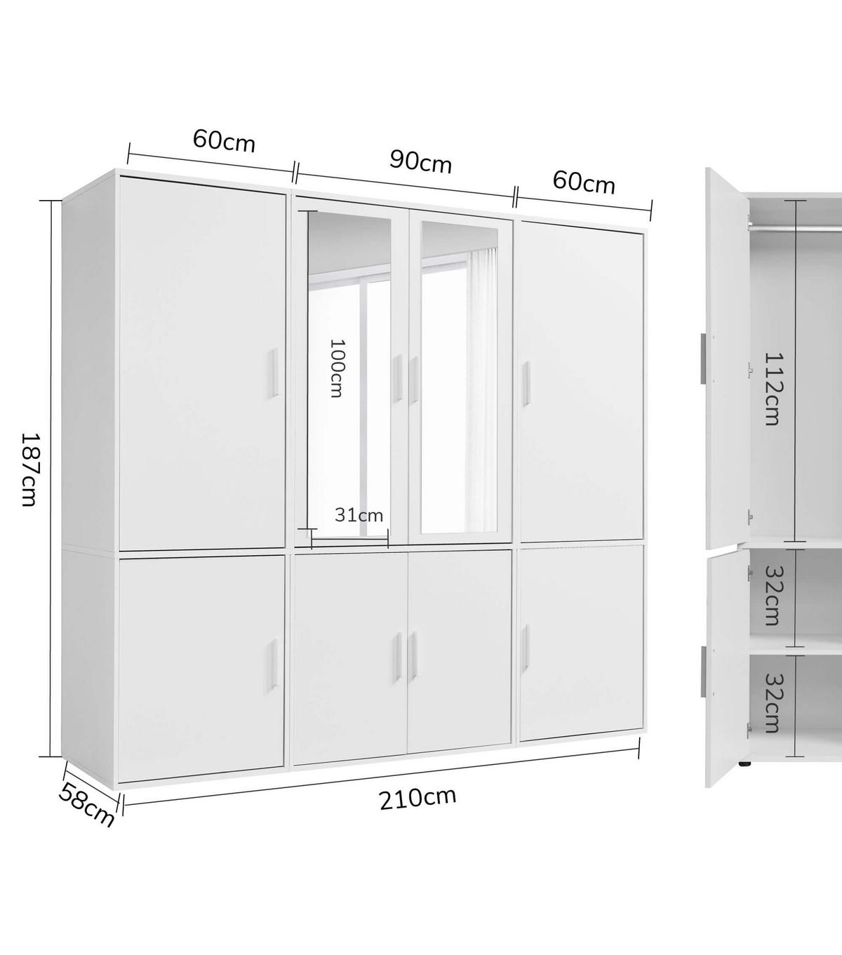 KLEIDERSCHRANK mit Spiegel Der Grenzenlose - Weiß, Holzwerkstoff (210/187/58cm) - Mokebo