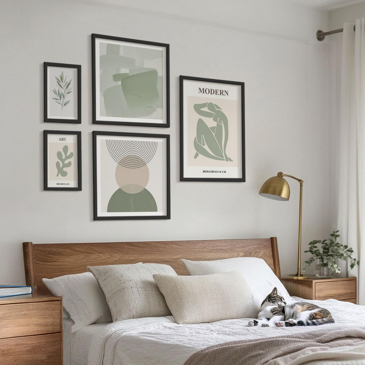 BILDER SET 5er Set - 50x50 cm & 20x30 cm & 40x60 cm Schwarzer Rahmen - Stilvolle abstrakte Pflanzengrafiken - Schwarz, Kunststoff (40/60cm) - TULUP