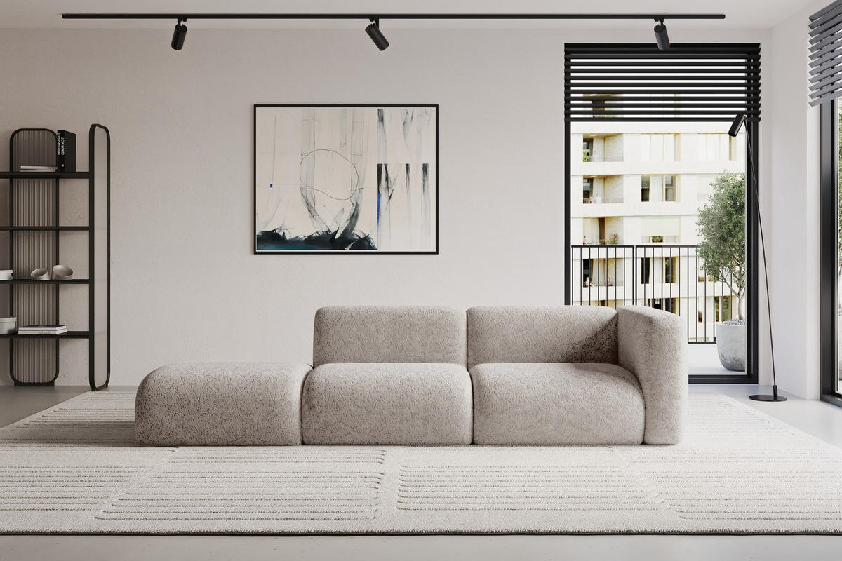 SOFA Ottomane Rechts MIRA-S3 296x89x70 Hellgrau Velours - Hellgrau/Schwarz, Holzwerkstoff/Kunststoff (296/70/89cm) - ALTDECOR