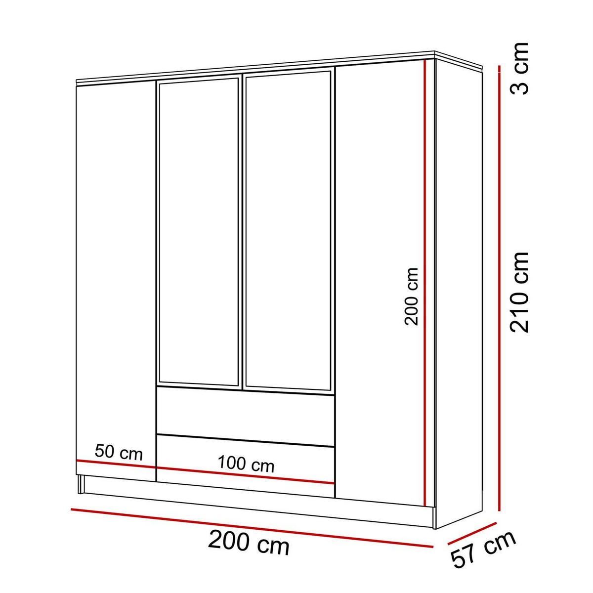 KLEIDERSCHRANK AURORA 4D2SZ in KASCHMIR mit Schubladen mit goldenen Griffen - Kaschmir/Goldfarben, Holzwerkstoff (200/213/57cm) - Lookway