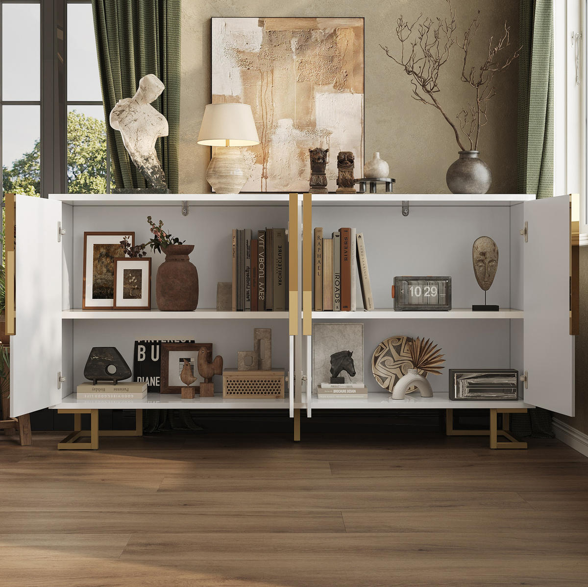 SIDEBOARD 152/40/75 cm mit 2 Türen, 4 Fächern und Kippschutz, MDF, Weiß - Weiß, Holzwerkstoff (152/75/40cm) - Redom