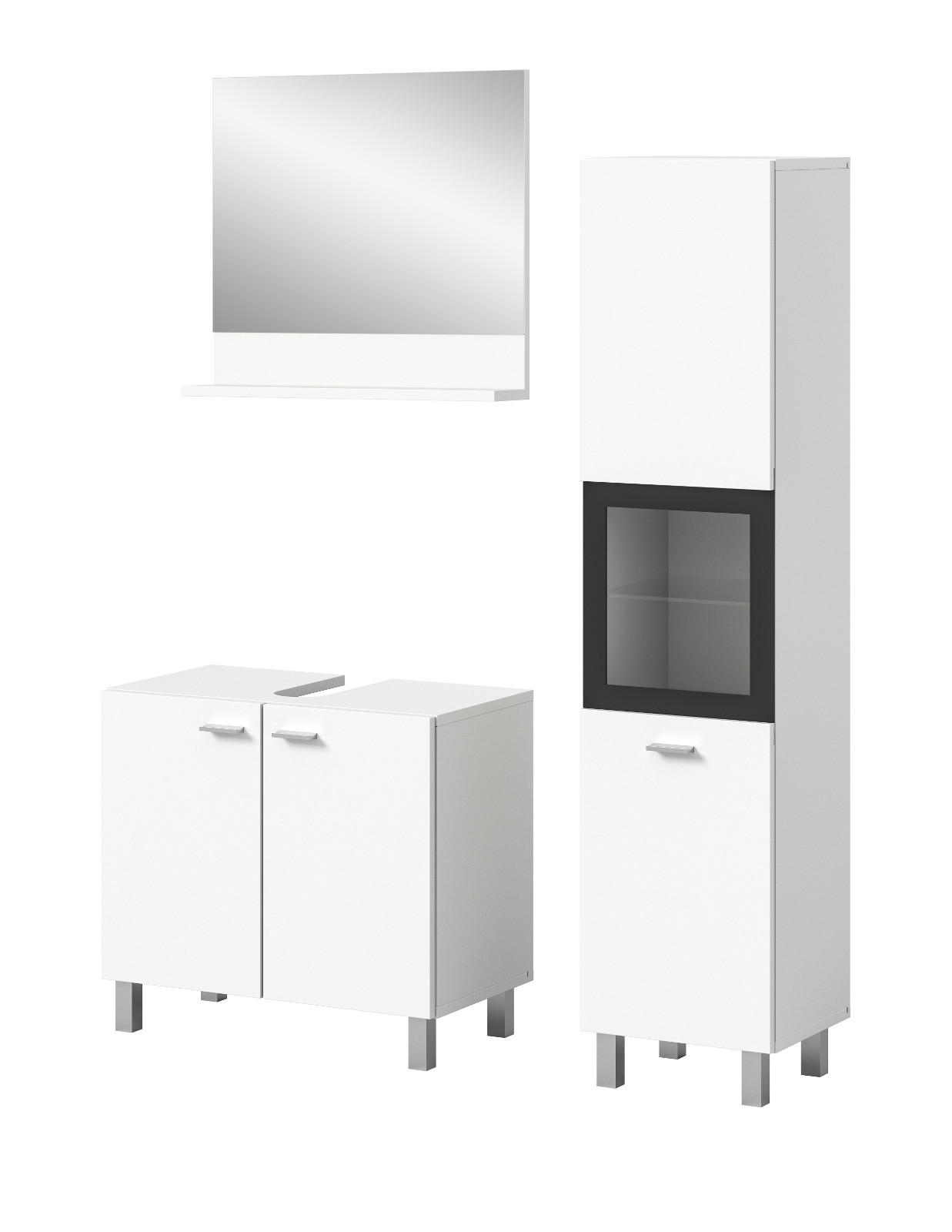 BADMÖBEL-SET weiß 3-teilig 100 cm, Kombination hängend oder stehend - Weiß, Glas/Holzwerkstoff (102/186/33cm) - Inn.Furn