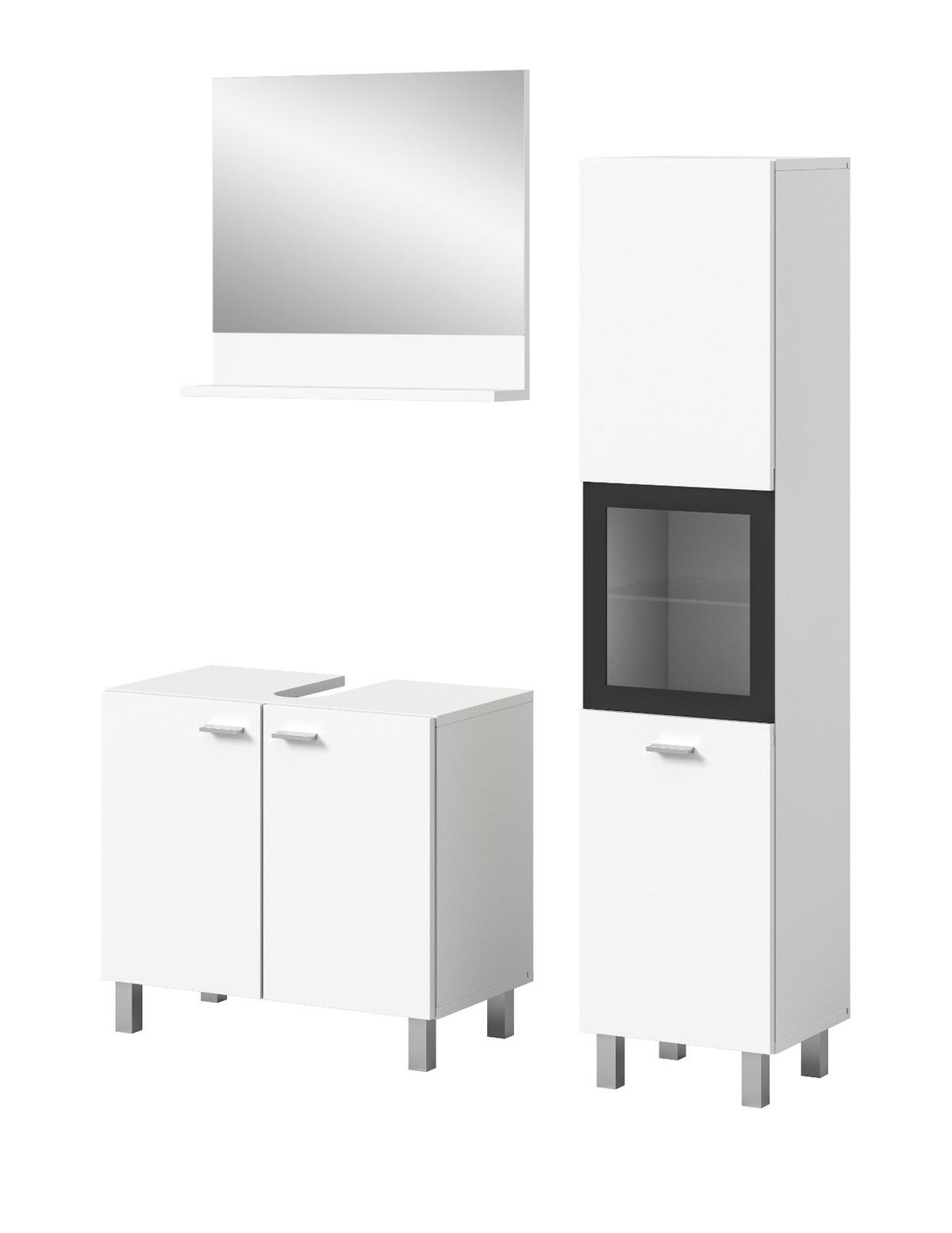 BADMÖBEL-SET weiß 3-teilig 100 cm, Kombination hängend oder stehend - Weiß, Glas/Holzwerkstoff (102/186/33cm) - Inn.Furn