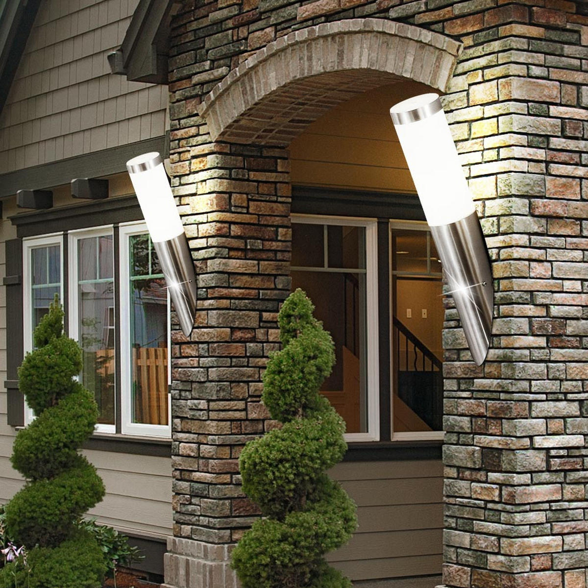 LED AUSSEN-WANDLEUCHTE Edelstahl Silber 2er Set - Silberfarben, Metall (17/40/17cm) - Globo Lighting