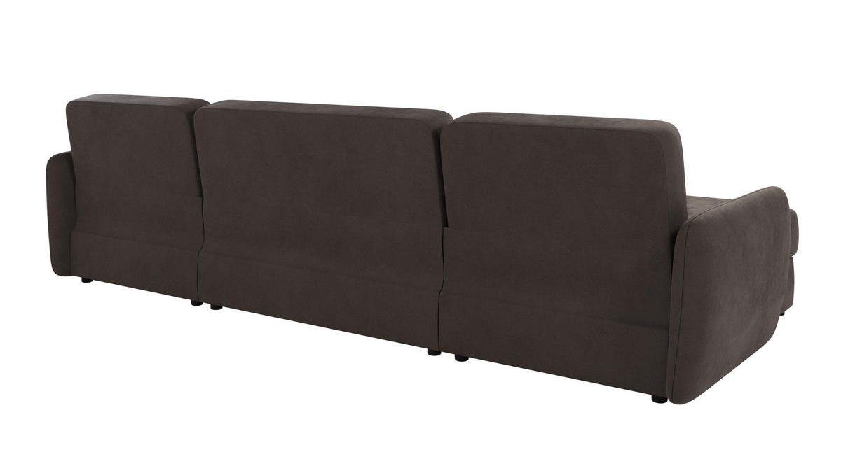 WOHNLANDSCHAFT Lupo Braun - Khaki Mikrofaser - Dunkelbraun/Schwarz, Holz/Kunststoff (311/86/147cm) - S-Style Möbel