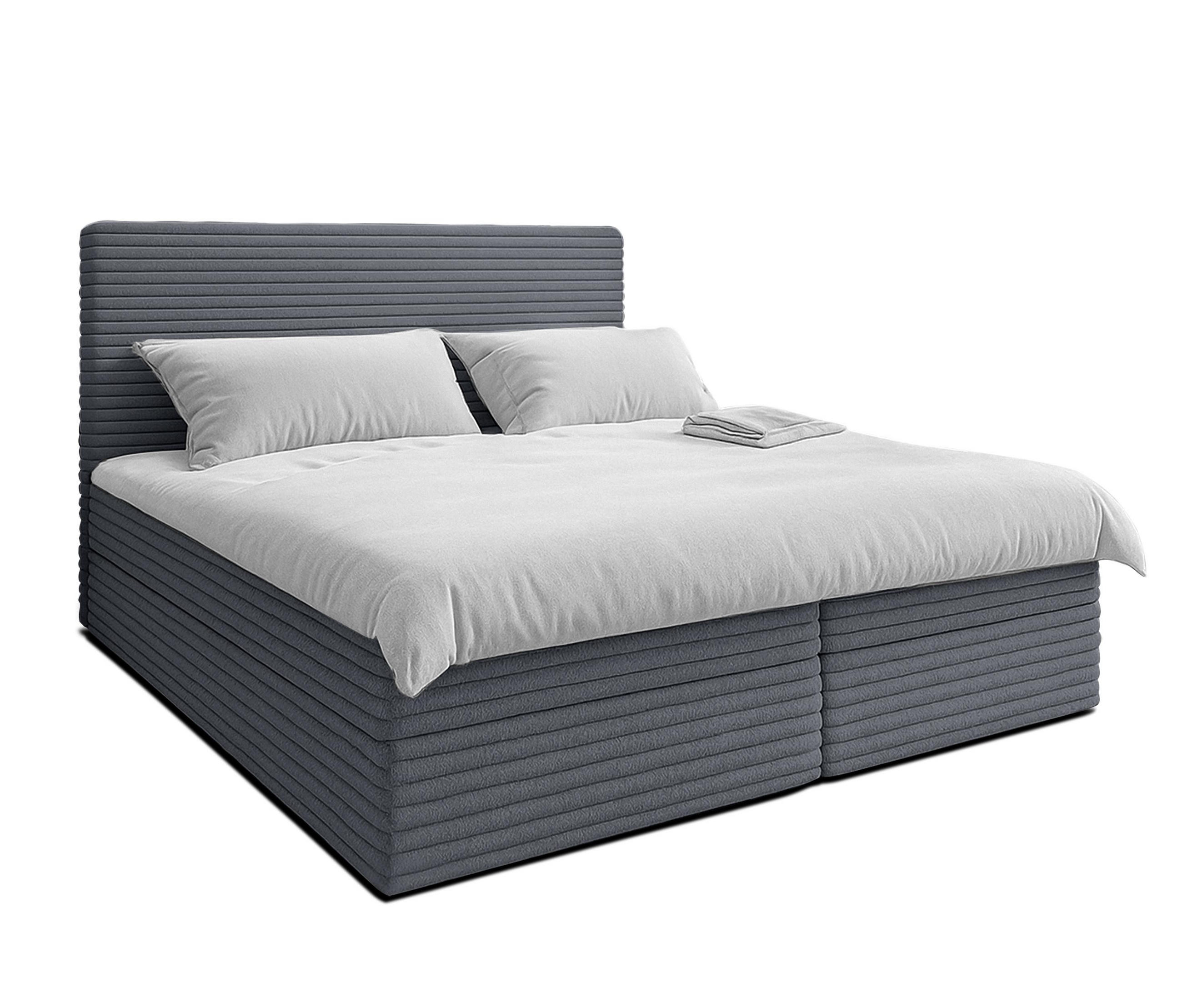 BOXBETT SEVDAYLA 180x200 cm mit Bettkasten und Matratze - Grau - Schwarz/Grau, Holz/Holzwerkstoff (180/200cm) - AX Living