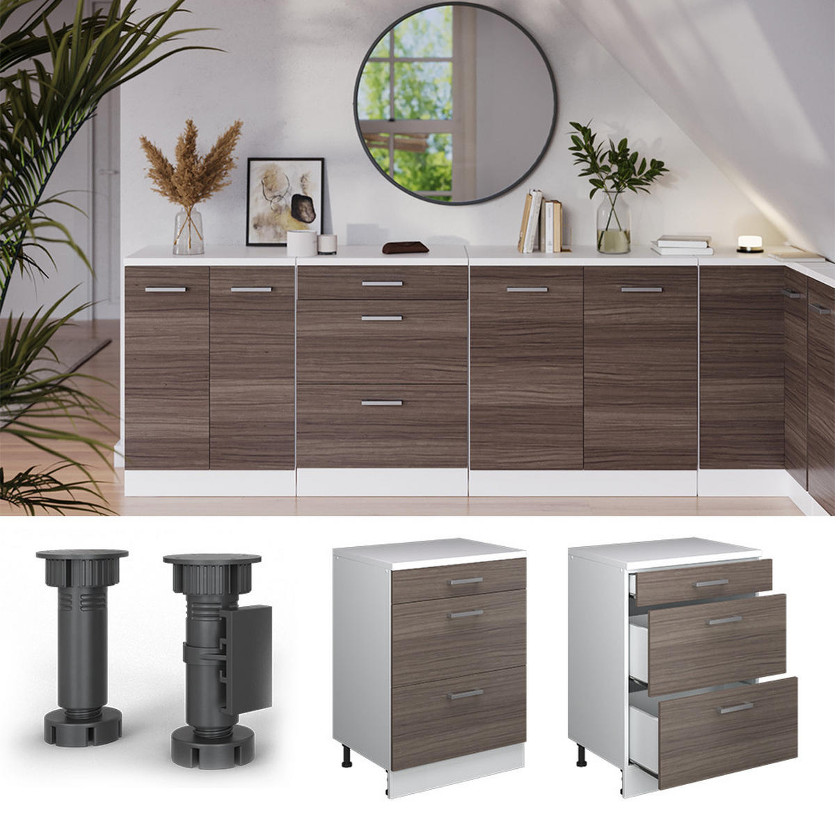 OMARICA ZA PODSTREŠJE Rion Žlahtna siva 60 x 81.6 cm brez naklona z 2 predaloma - siva/bela, leseni material (60/83.8/46cm) - Vicco