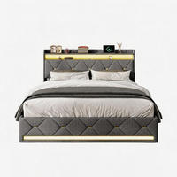 POLSTERBETT 140x200 cm mit LED, Doppelbett 140x200, Wireless Charging, USB Und Type-C, Stauraum, grau Leinenstoff - Grau, Textil/Metall (140/200cm) - GENKI LIVING
