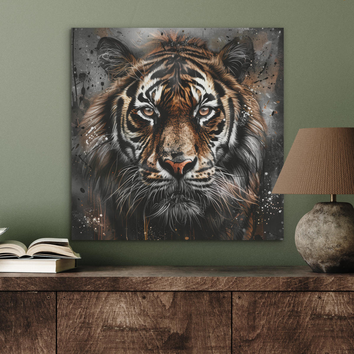 AKUSTIKBILD Tiger - Tiere - Porträt - Luxus - Schwarz Wandbilder 60x60 cm - Braun, Kunststoff (60/60/0.9cm) - MuchoWow