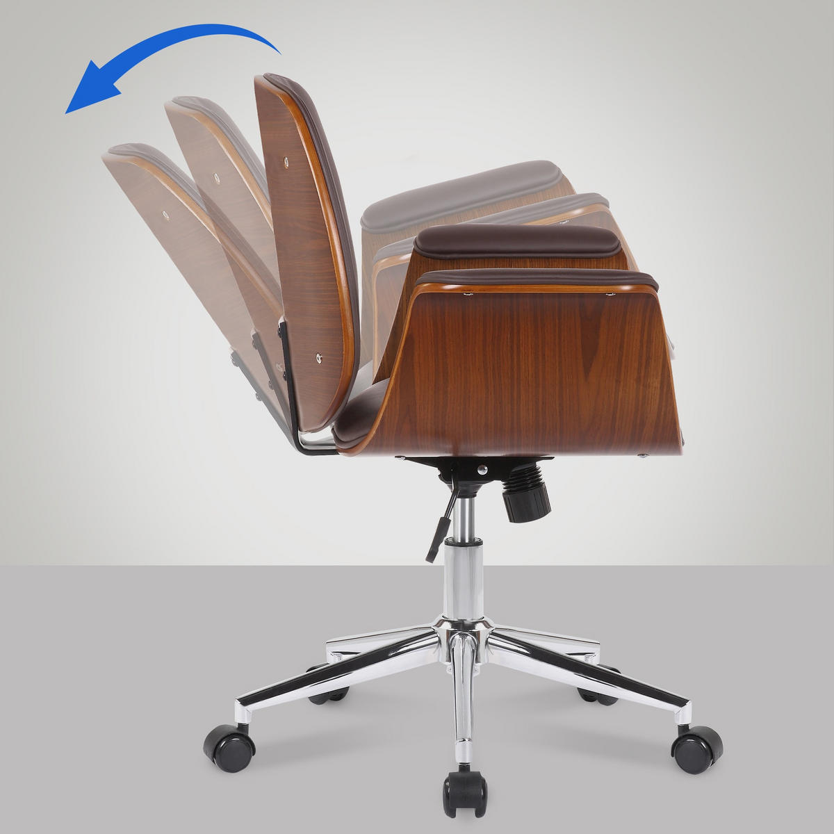 DREHSTUHL Holz walnuss/braun - Chromfarben/Walnussfarben, Holz/Textil (69/82/62cm) - CLP