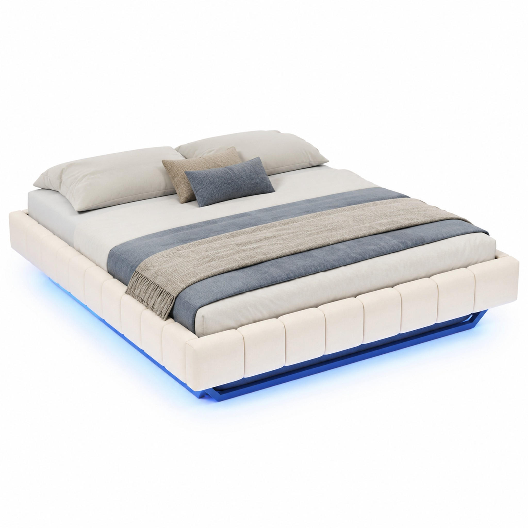 POLSTERBETT mit Stauraum 140x200 cm Beige mit LED - Beige, Metall (140/200cm) - Meubliv
