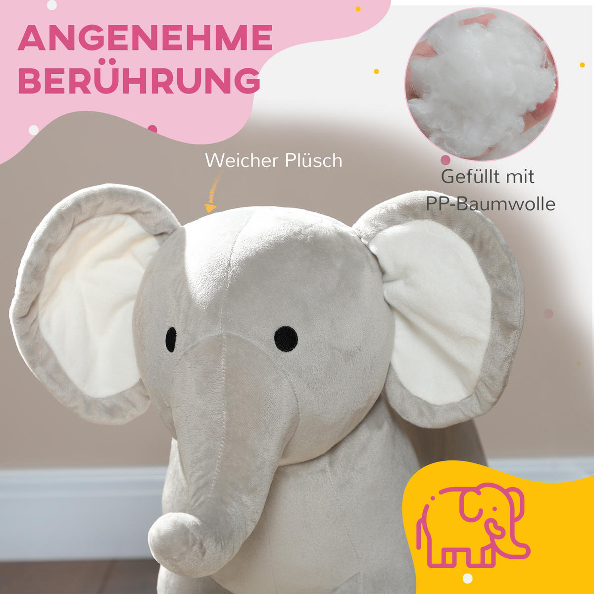 SCHAUKELTIER - Grau, Textil/Metall (31/52/64.5cm) - AIYAPLAY