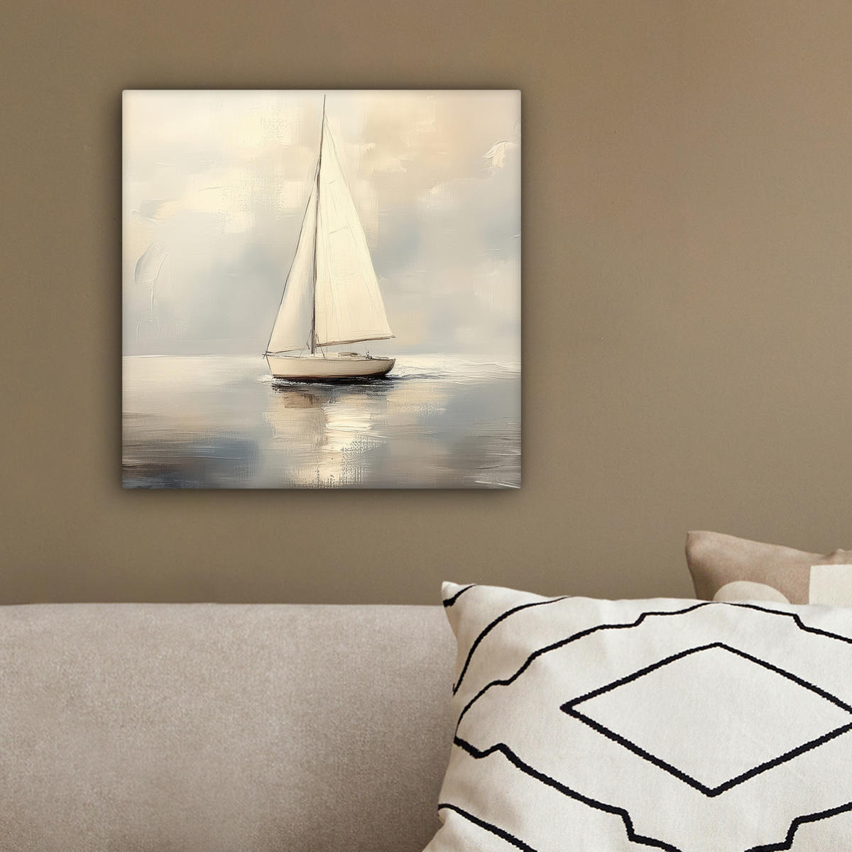 LEINWANDBILD Segelschiff - Meer - Bewölkt 20x20 cm - Creme, Textil (20/20cm) - MuchoWow