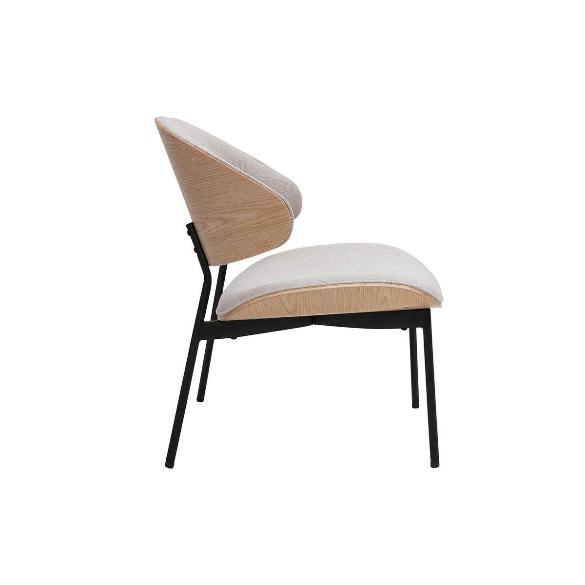 SESSEL in texturiertem Beige Samt-Effekt, helles Holz und schwarzes Metall FABULO - Beige/Naturfarben, Textil (65/75/64cm) - Miliboo