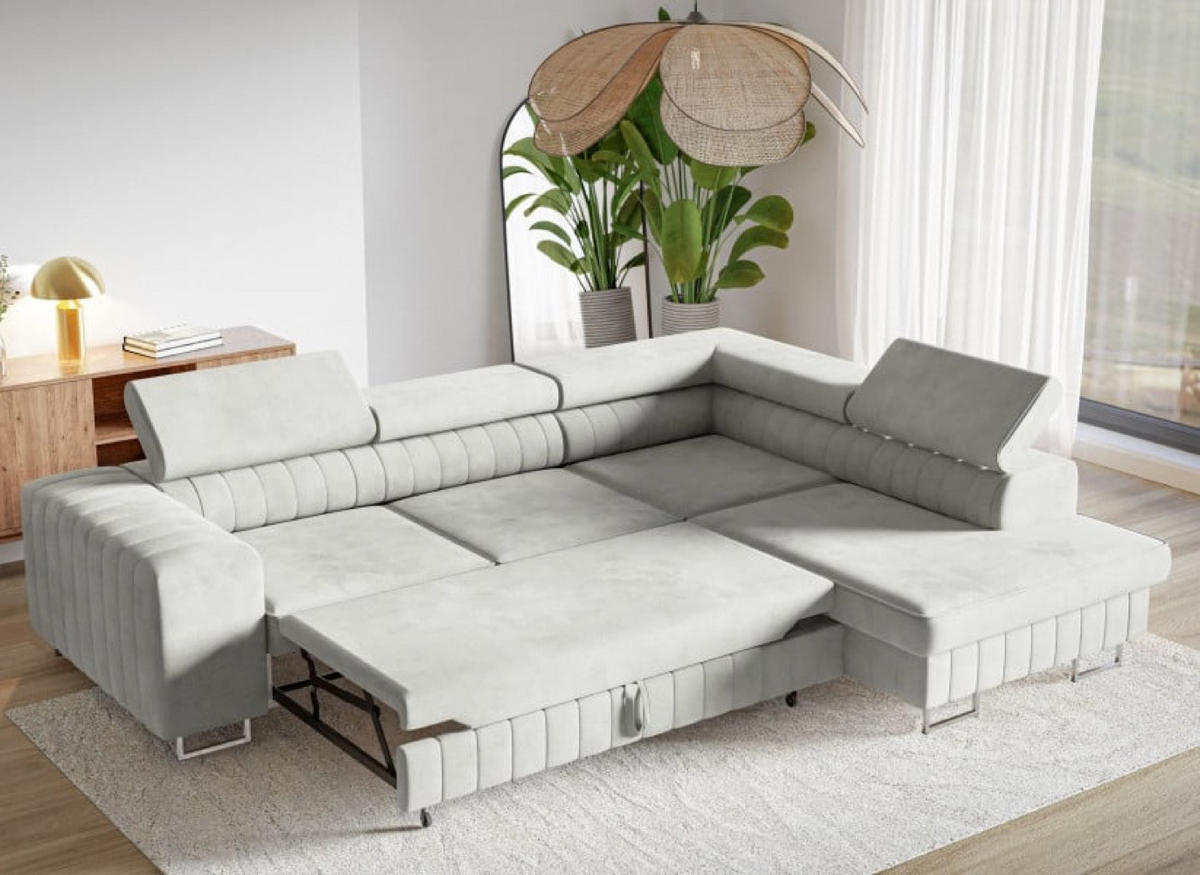 ECKSOFA Grau NOLA Matt Velvet Silberne Beine Rechts - Grau, Textil (203/274cm) - Sepro Meble