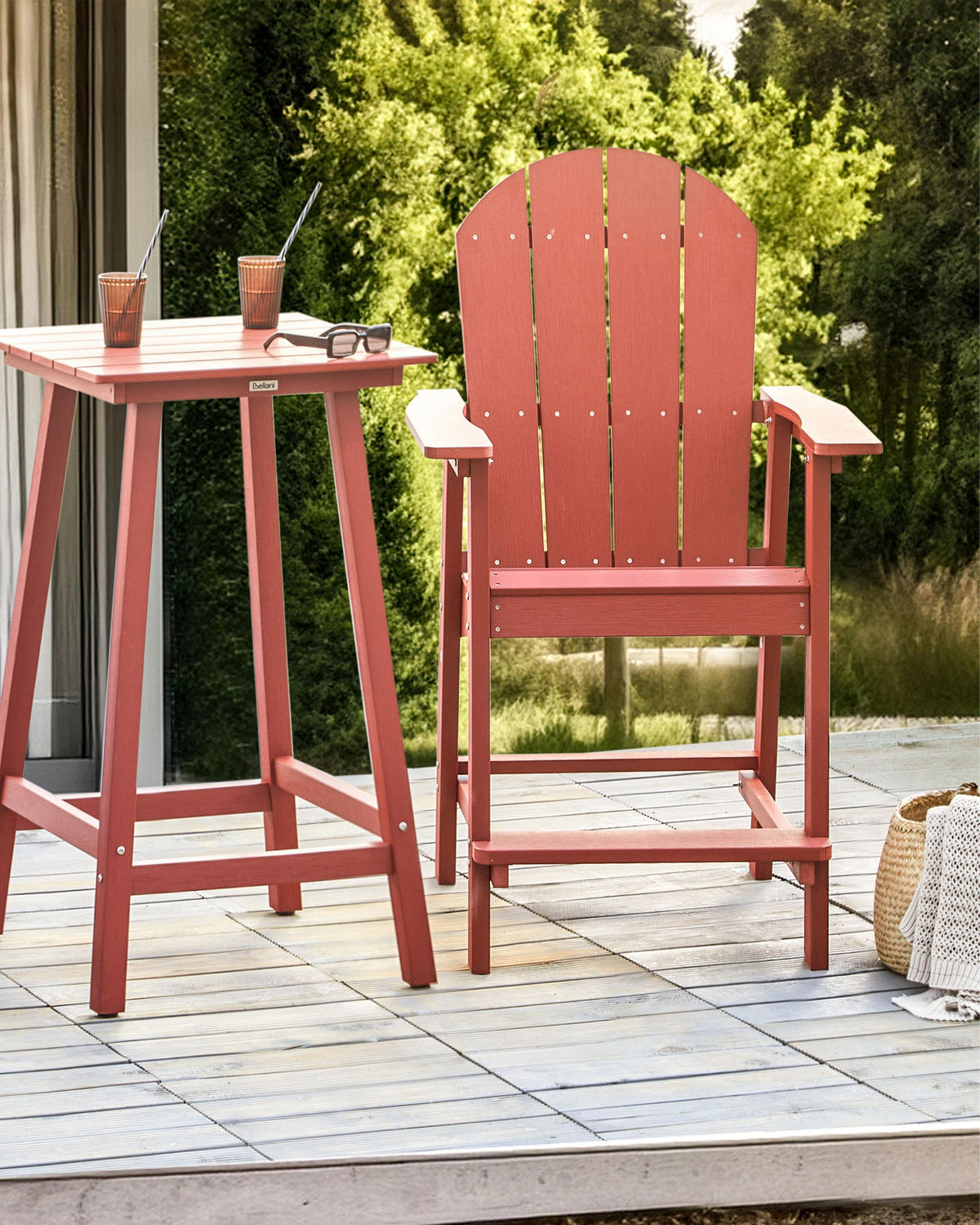 GARTEN-BARSTUHL Rot Adirondack - Rot, Kunststoff (58/124/71cm) - Beliani
