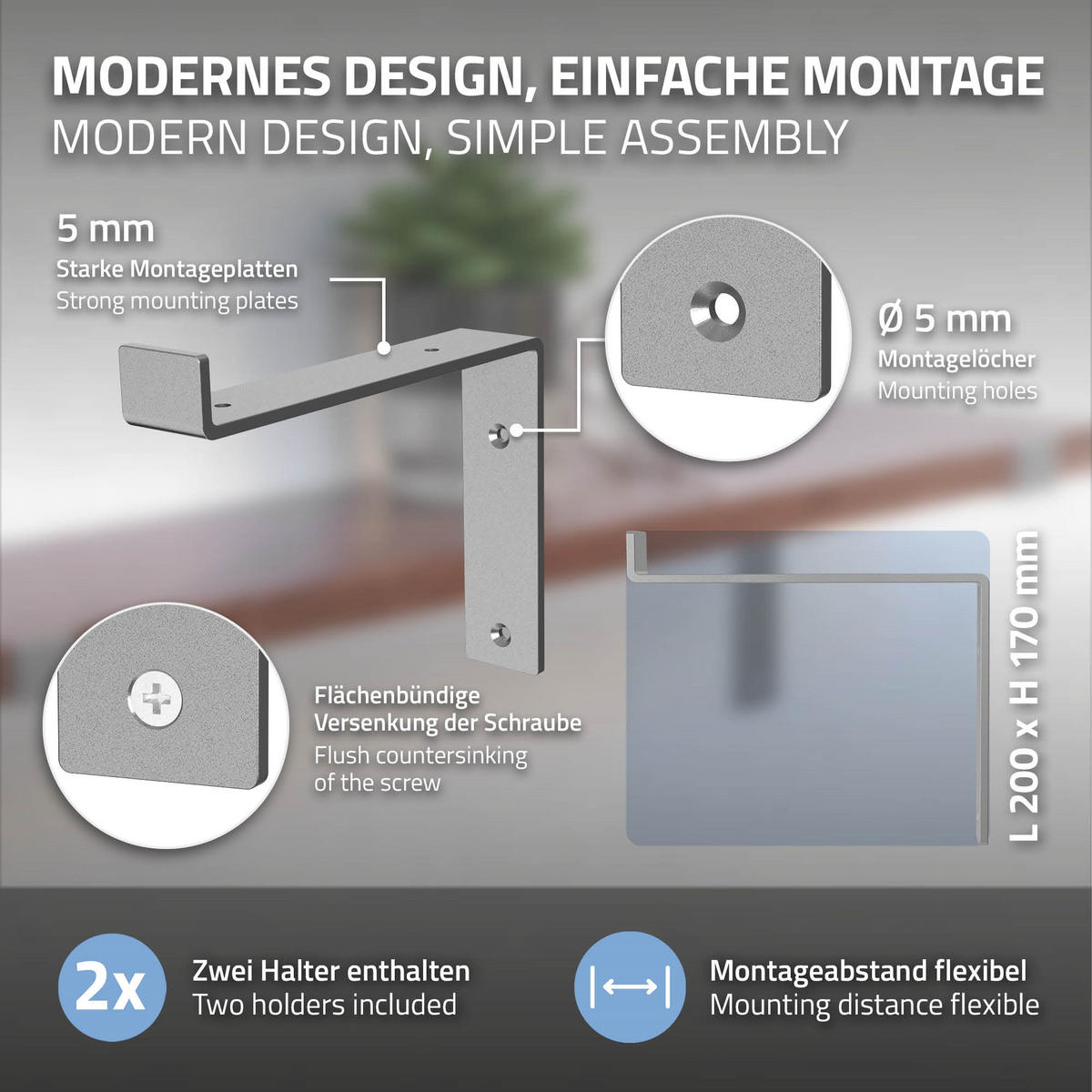REGALHALTERUNG 2er Set - Grau, Metall (14.5/4/20cm) - ML-DESIGN