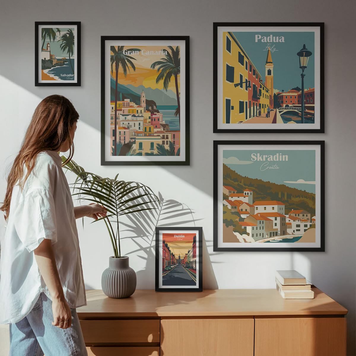 WANDBILDER 5er-Set - 50x50 cm & 20x30 cm & 40x60 cm Schwarzer Rahmen - Retro-Stadtansichten Sedona Sintra - Schwarz, Kunststoff (40/60cm) - ArtPrintCave