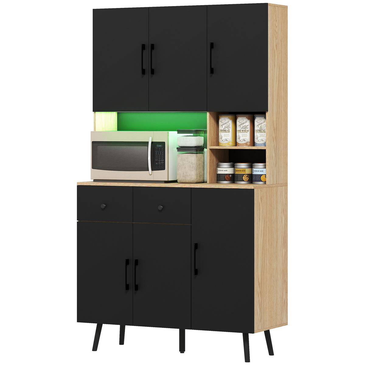 KÜCHENSCHRANK Schwarz und Eiche-Nachbildung, RGB-LED, 100/40/176 cm - Eichefarben, Holzwerkstoff (100/176/40cm) - PANGIVO
