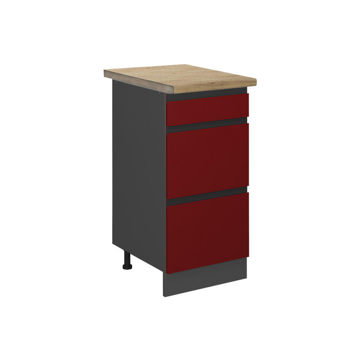 KÜCHENUNTERSCHRANK R-Line Rot 40 cm mit Schubladen, AP Eiche - Anthrazit/Rot, Holzwerkstoff (40/81.6/60cm) - Vicco