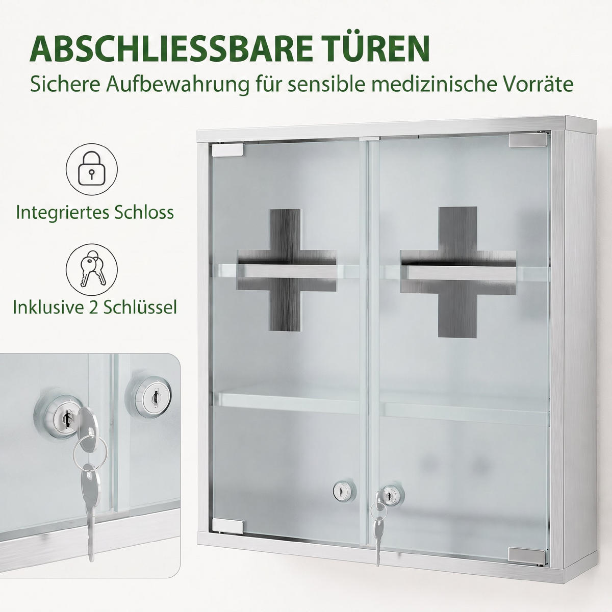 MEDIZINSCHRANK Edelstahl 430 gehärtetes Glas Silber - Silberfarben, Metall (46/48/12cm) - HOMCOM