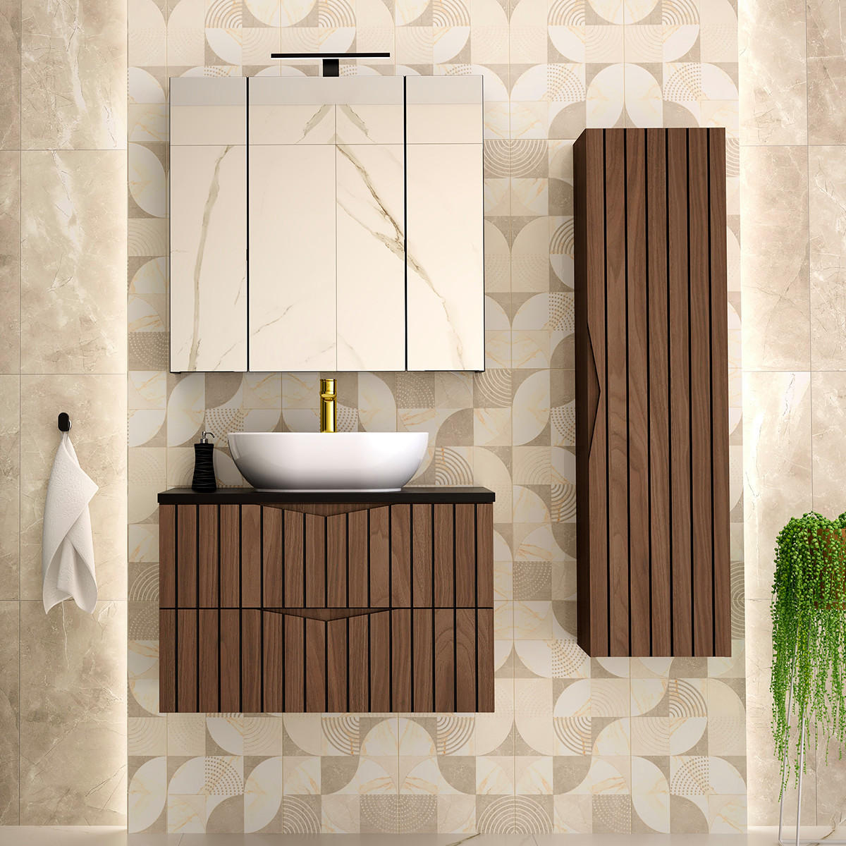 WASCHTISCH 80.6cm Siena Holz und Schwarz - Schwarz, Holzwerkstoff (80.6/52.2/46.5cm) - Petits-meubles