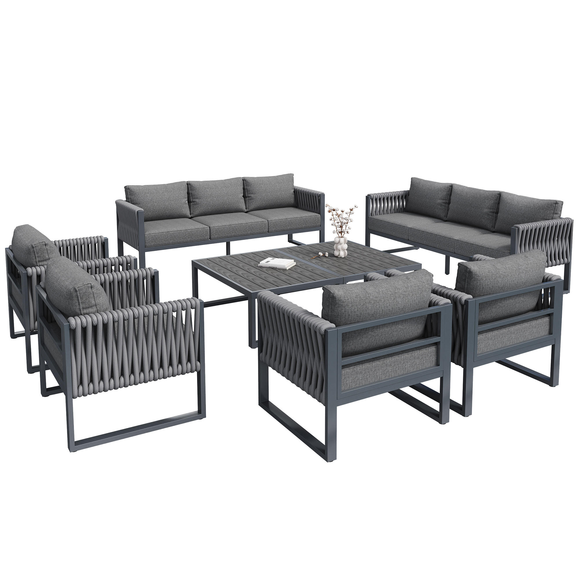 GARTENLOUNGE-SET 10-Sitzer Gartenmöbel Set Gartenlounge-Set mit Verstellbaren Füßen - Grau, Textil/Metall - STILVORA