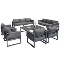 GARTENLOUNGE-SET 10-Sitzer Gartenmöbel Set Gartenlounge-Set mit Verstellbaren Füßen - Grau, Textil/Metall - STILVORA