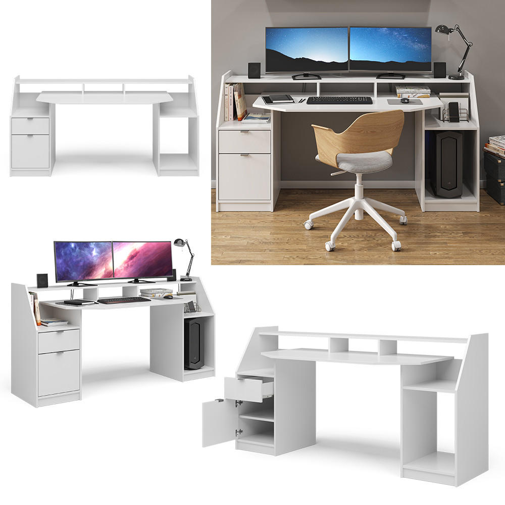 GAMING TISCH Joel Weiß 179.8 x 65.5 cm - Weiß, Holzwerkstoff (65.5/179.8/90.6cm) - Vicco
