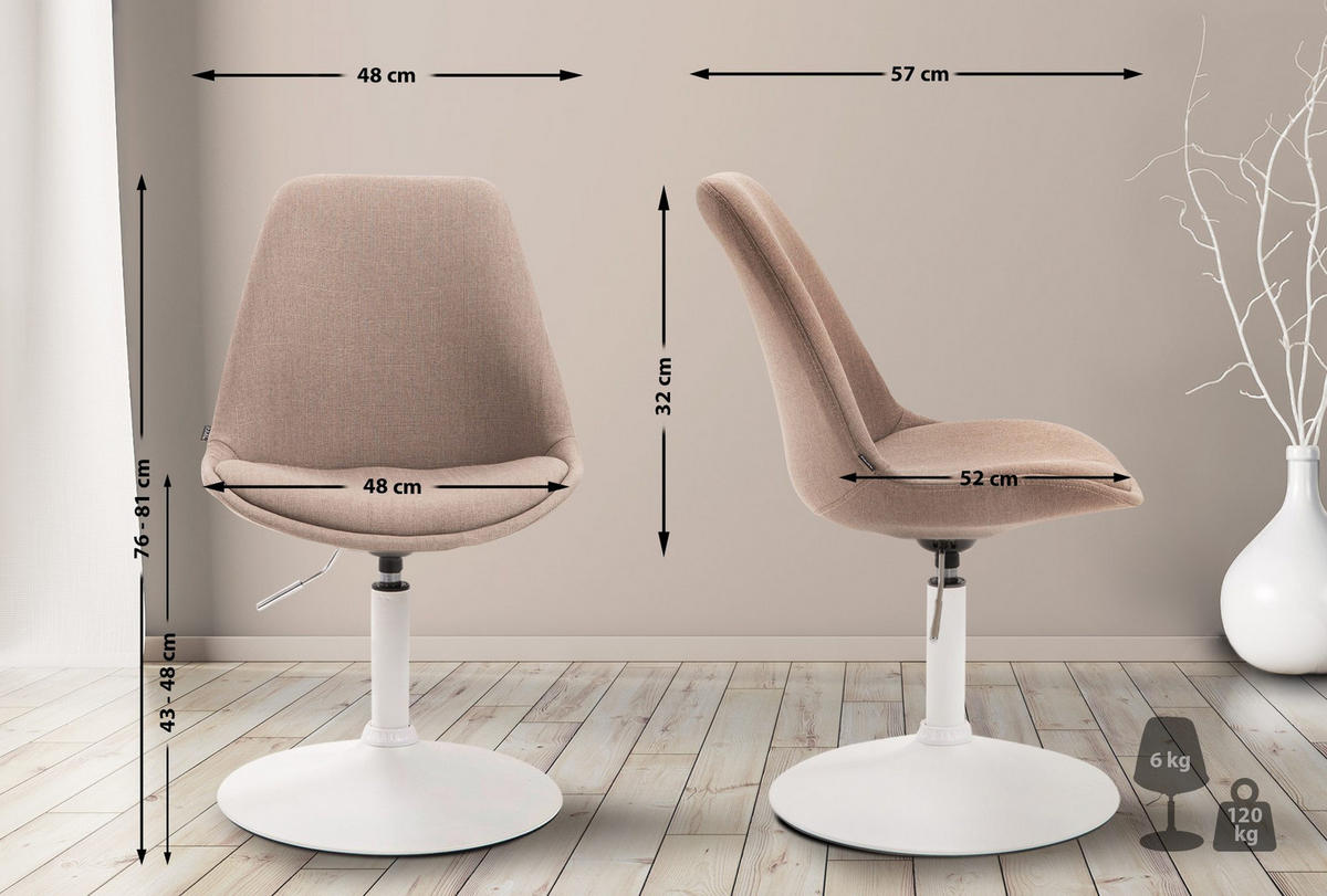 DREHSTUHL Stoff taupe - Taupe/Weiß, Textil/Metall (48/76/57cm) - CLP