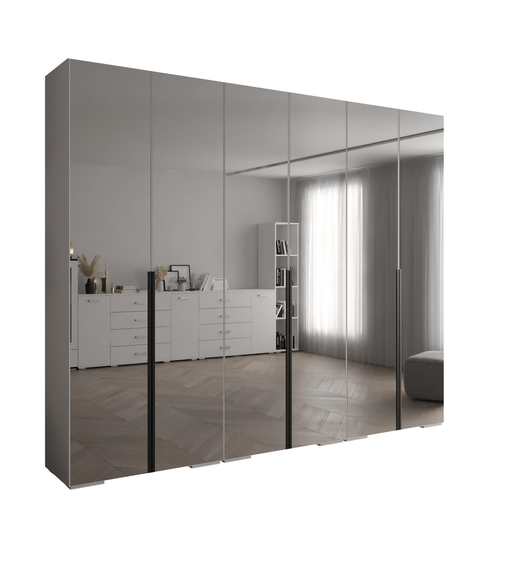 DREHTÜRENSCHRANK 236.7/300/47 6-türig - Schwarz/Weiß, Holz/Metall (300/236.7/47cm) - Abiks Möbel