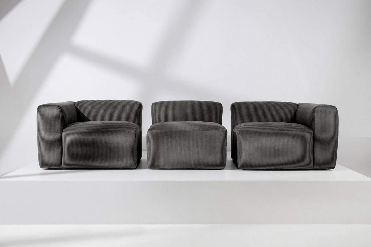 3-SITZER-MODULSOFA BUFFO mit extrem weicher und bequemer Sitzfläche, Kordstoff, grau - Grau, Textil (290/73/96cm) - KONSIMO®