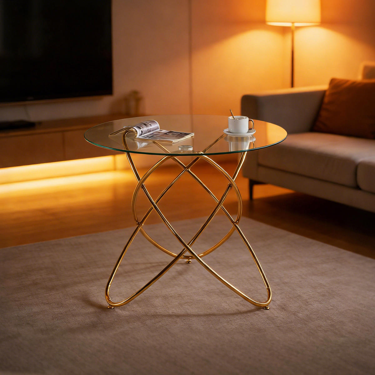 ESSTISCH gold aus Glas und Metall mit pflegeleichter Tischplatte - Goldfarben, Metall (80/80/75cm) - OKWISH