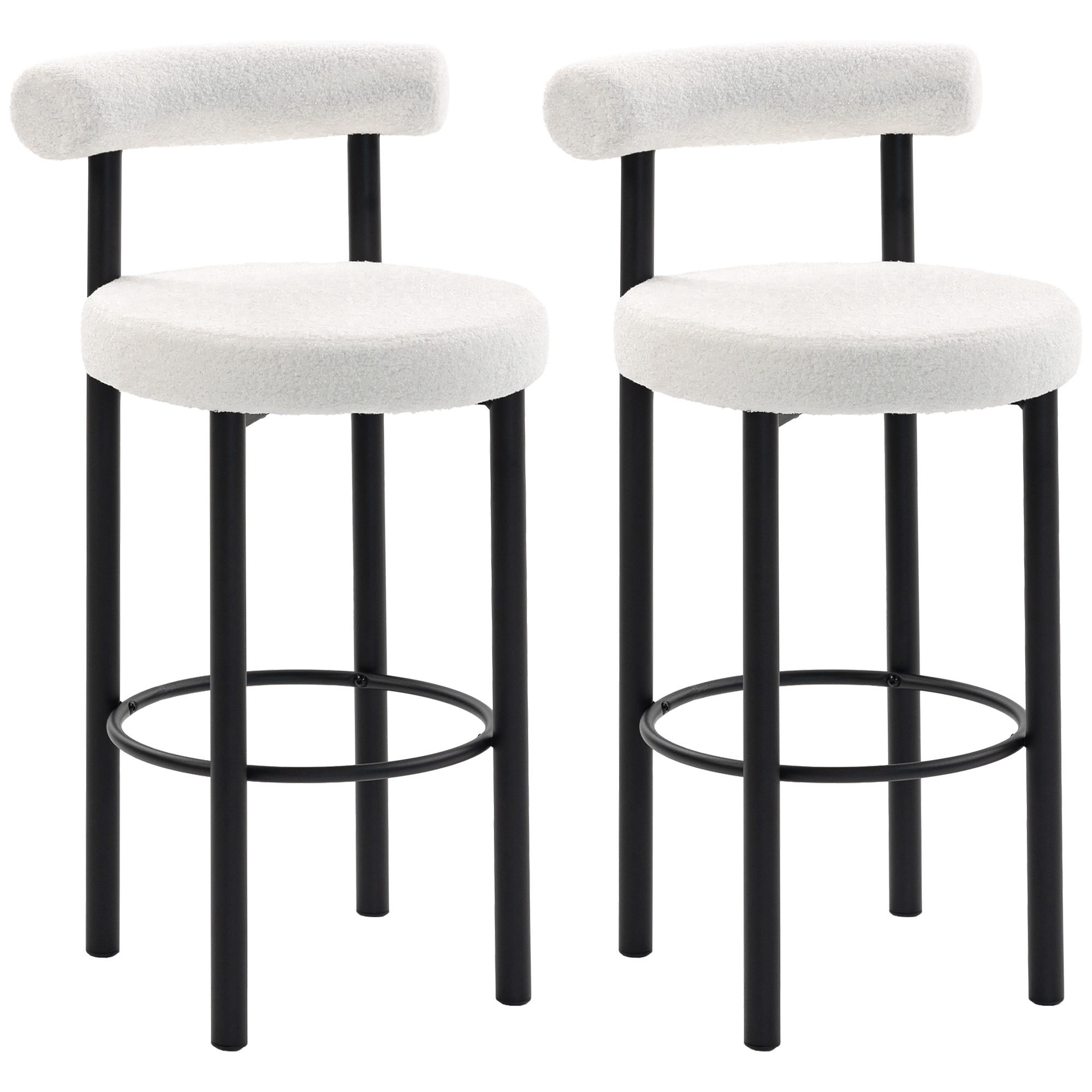 BARHOCKER 2er-Set DE-14818 gepolstert mit Boucle-Bezug Weiß - Weiß, Metall (50/98/52.5cm) - ComfortXL