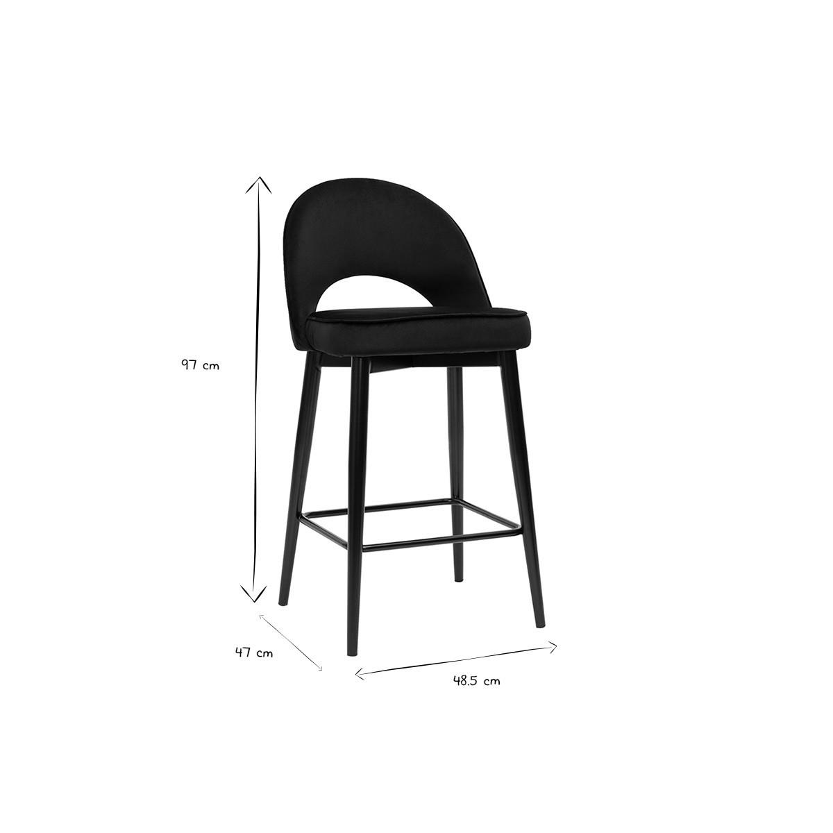 BARHOCKER Samt Schwarz Metall H69 cm BELLEROSE - Schwarz, Textil (47/97/48.5cm) - Miliboo