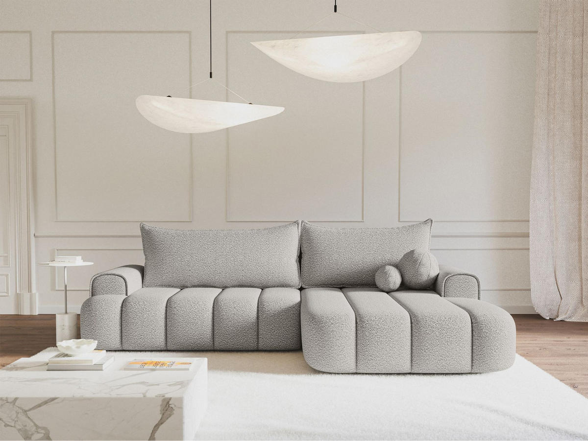 ECKSOFA Dandelino Hellgrau mit Bouclé-Bezug, rechts - Hellgrau/Schwarz, Kunststoff/Textil (275/168cm) - Selsey