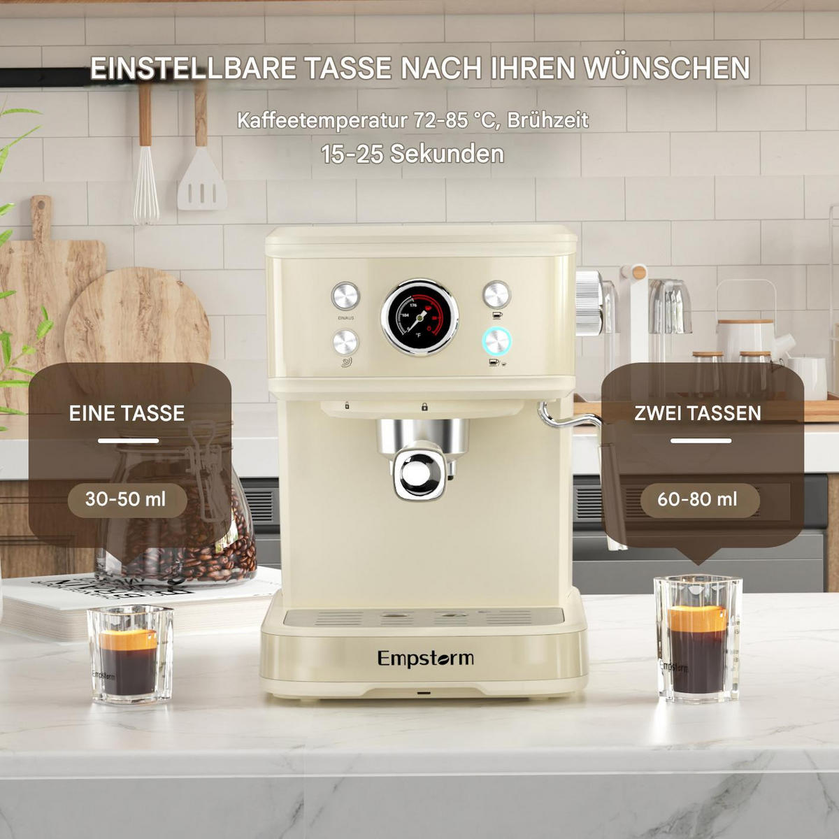 ESPRESSOMASCHINE 20Bar 2-in-1-Kapsel und Pulverfunktion Milchaufschäumer - Weiß, Metall (27.8/21.8/29cm) - Raelunyi