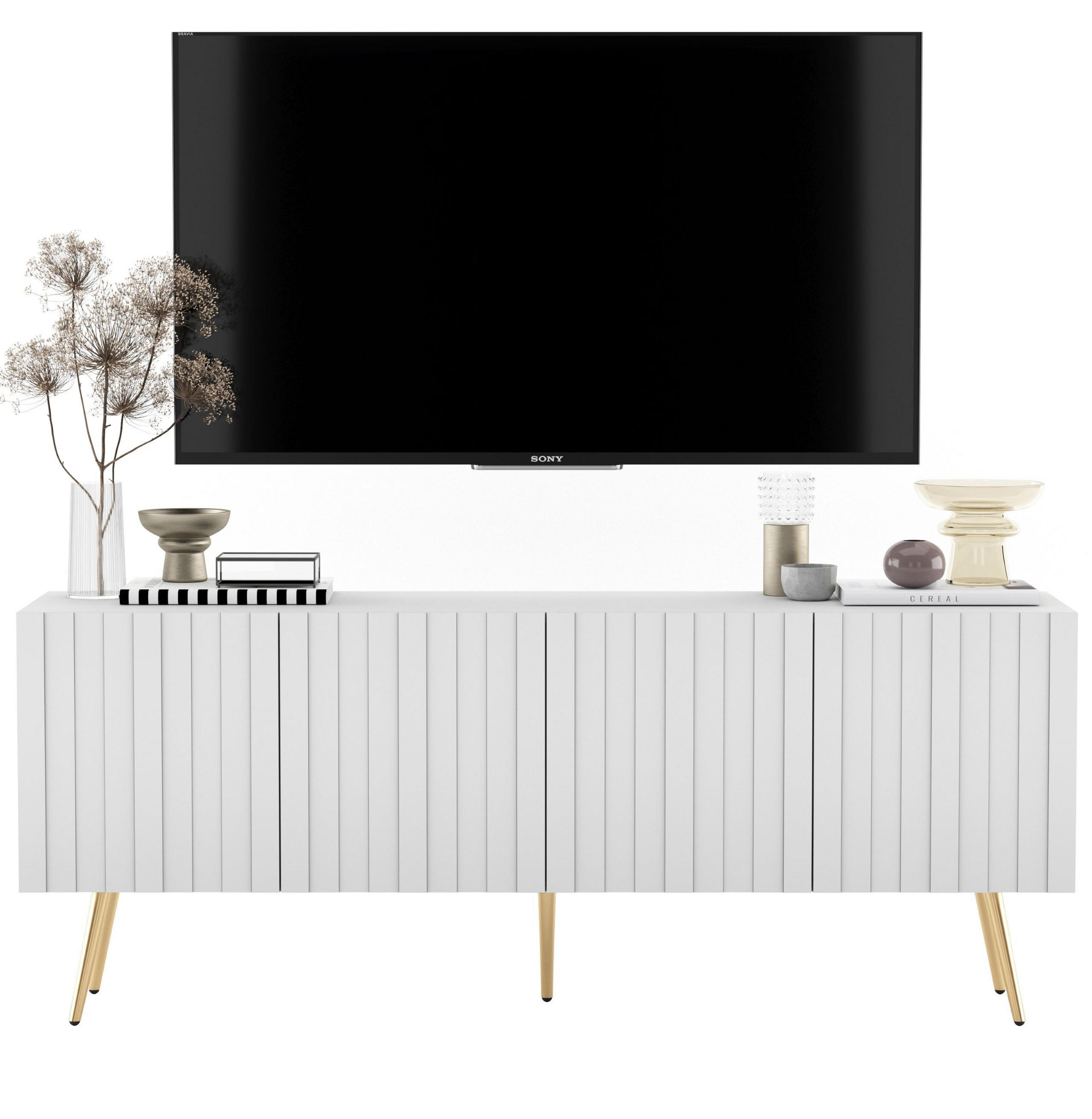 TV-SCHRANK Elpis Weiß Matt mit goldenen Metallbeine Glamour 150 cm - Goldfarben/Weiß, Holzwerkstoff/Metall (150/60.5/36.5cm) - Meble Lindner