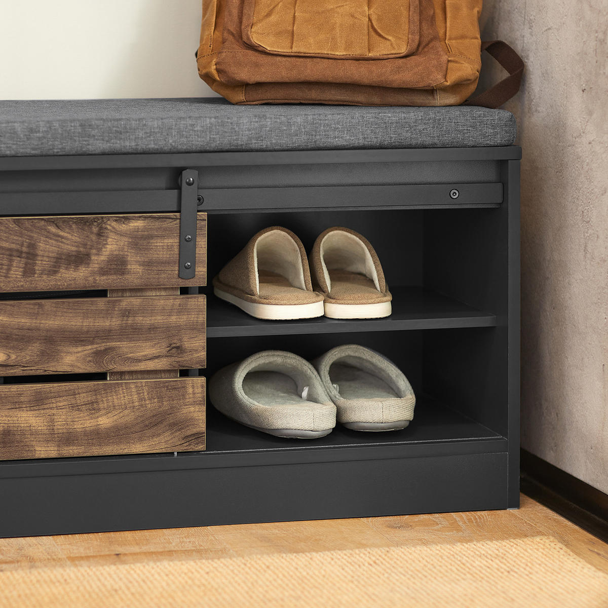 SCHUHBANK Grau - Grau, Holzwerkstoff (80/48/35cm) - SoBuy