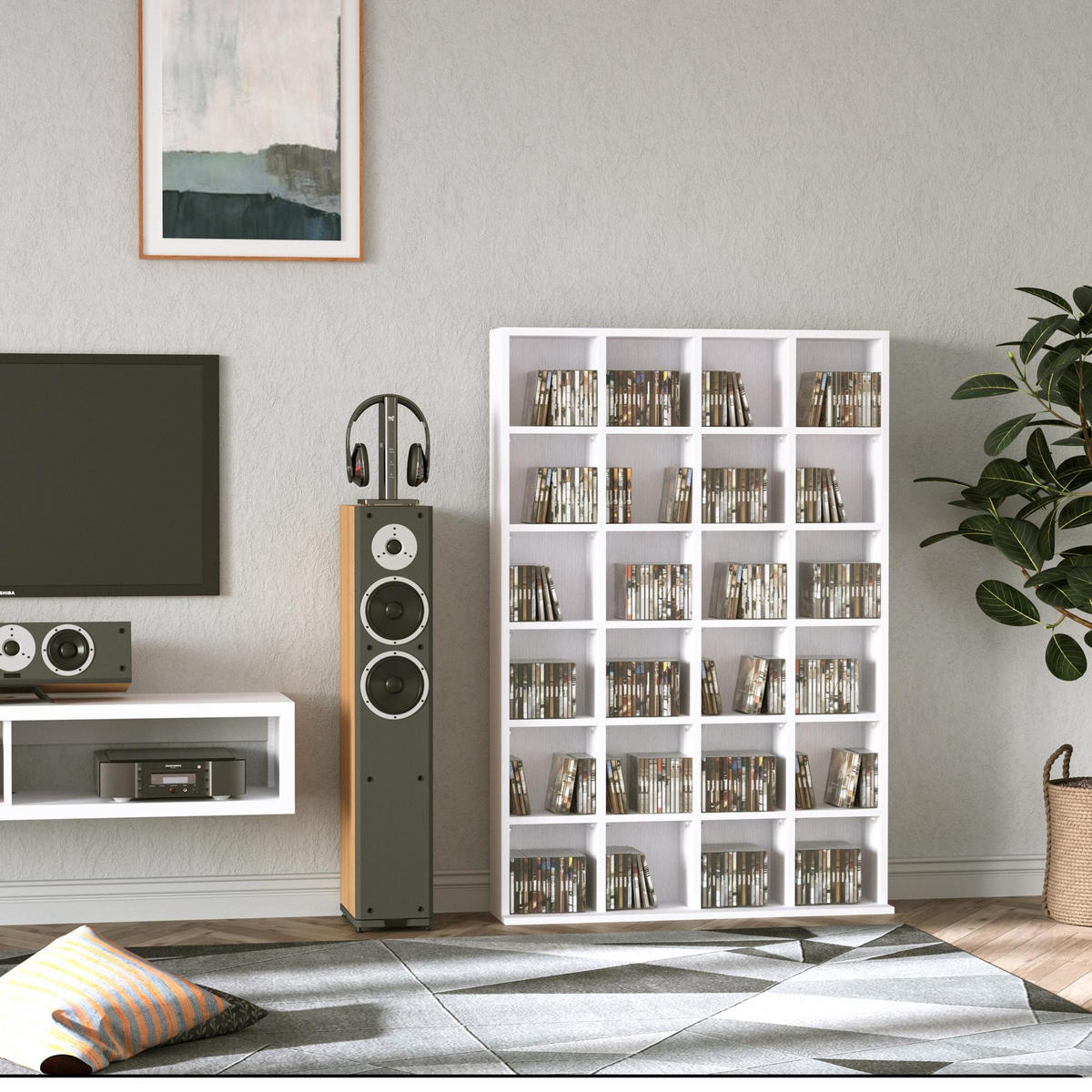 CD-REGAL DE-14420 für 456 CDs/336 DVDs, verstellbare Böden Weiß - Weiß, Holzwerkstoff (20/130.5/89cm) - ComfortXL