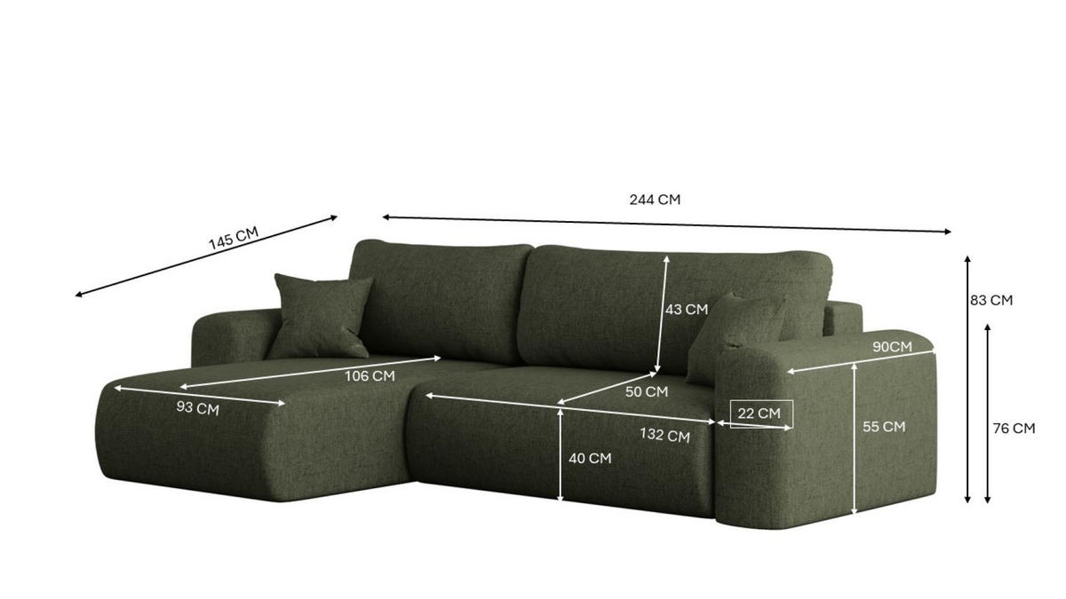 ECKSOFA Mit Schlaffunktion Und Bettkasten L-förmiges Sofa Capri Stoff Verita Rechts Dunkelgrün - Dunkelgrün, Holz (272/145cm) - Kaiser Möbel