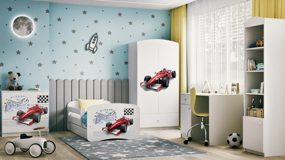 KINDERKLEIDERSCHRANK Rennwagen - Weiß, Holzwerkstoff (90/175/52cm) - RAUMHIRSCH FURNITURE