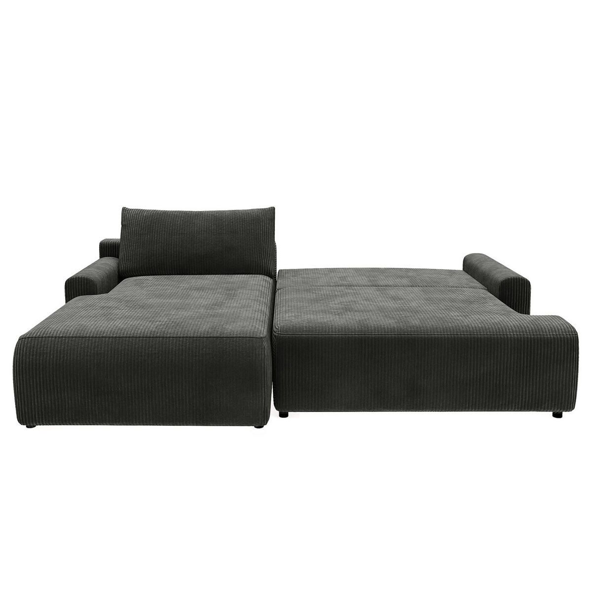 ECKSOFA mit Schlaffunktion - Longchair - Dunkelgrau/Schwarz, Kunststoff/Textil (253/167cm) - home24
