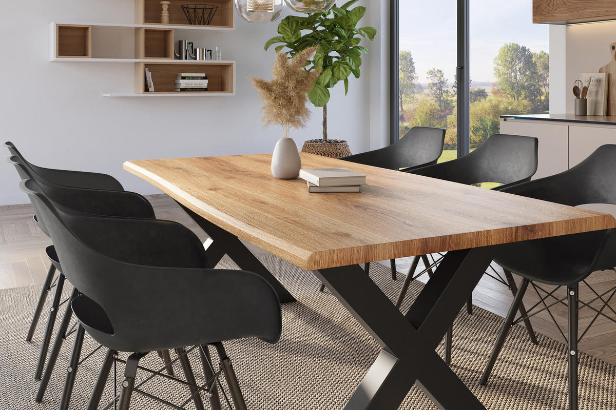 ESSTISCH JULIUS X - Wildeiche/Schwarz, Holz (100/200/77cm) - SAM