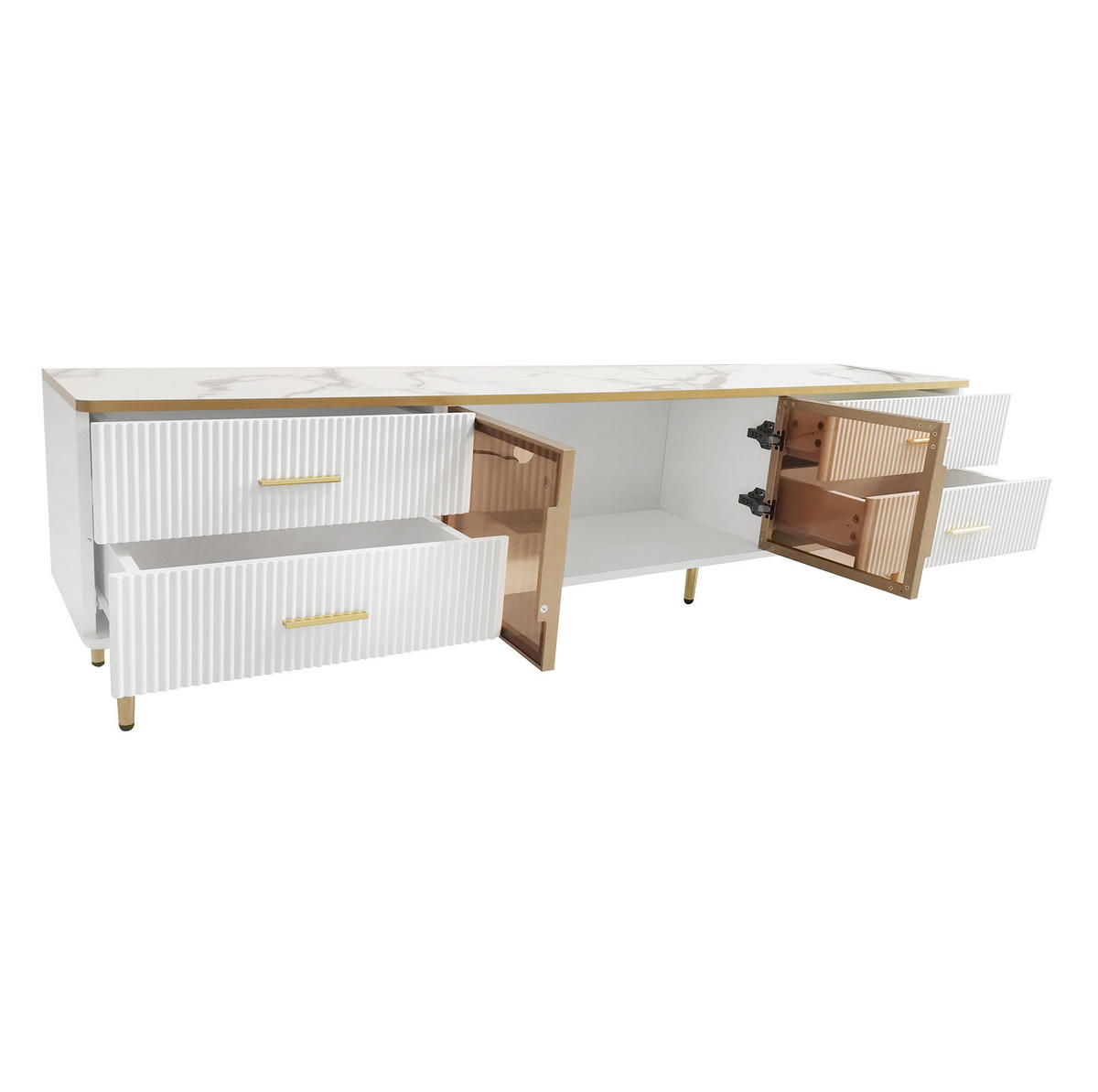 LOWBOARD 170/37/47,5 cm aus Spanplatte mit LED-Beleuchtung und braunen Glastüren Weiß - Weiß, Holzwerkstoff (170/47.5/37cm) - Modenvie
